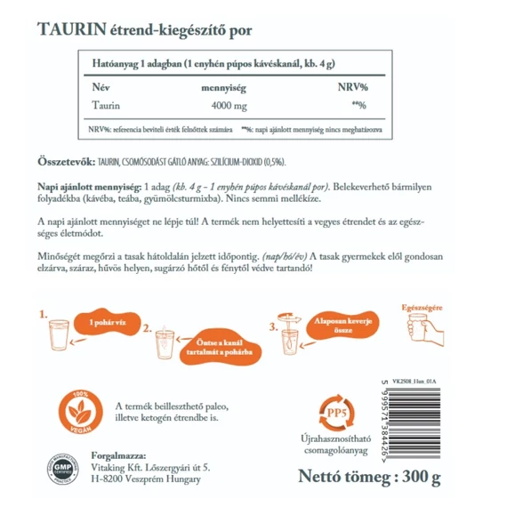 Vitaking taurin por natúr, vegán 300 g 