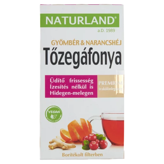 Naturland tőzegáfonya & gyömbér & narancshéj gyümölcstea 20 filter 40 g
