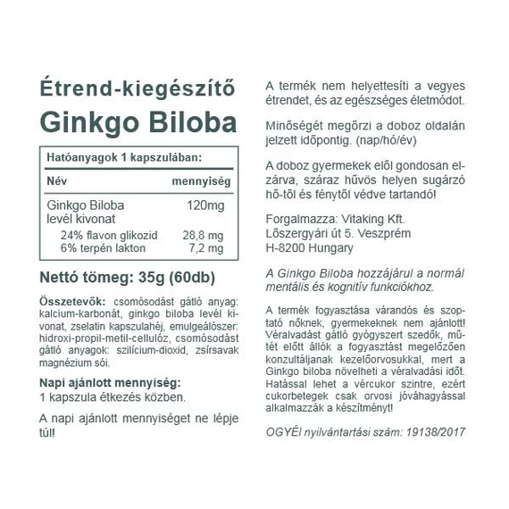 Vitaking ginkgo biloba forte 120 mg 60 kap.