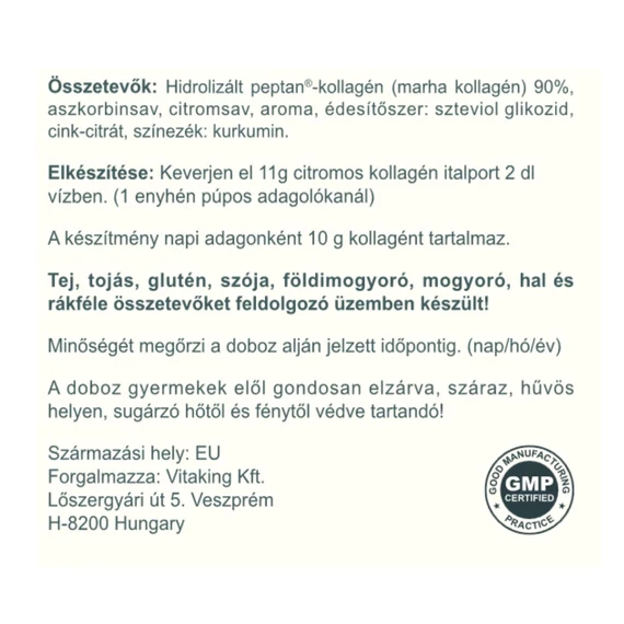 Vitaking hidrolizált marhakollagén (citrom íz) 330 g