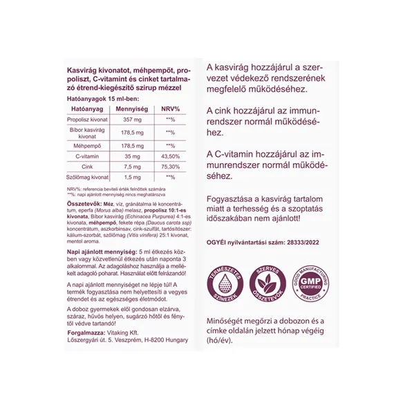 Vitaking alkoholmentes propolisz szirup méhpempővel 100 ml