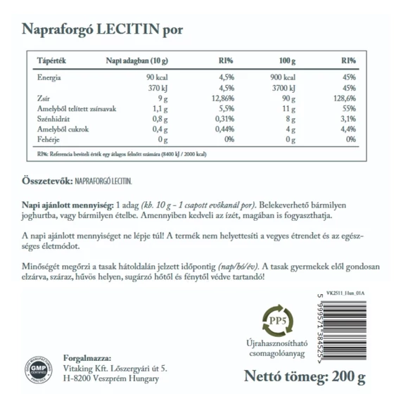 Vitaking napraforgó lecitin por 200 g