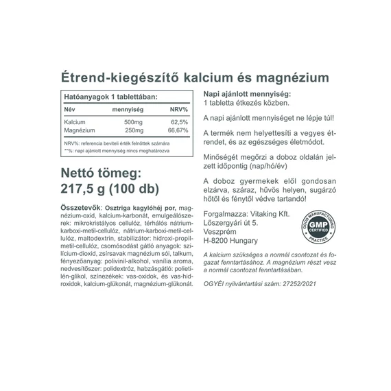 Vitaking kalcium-magnézium 100 tab.