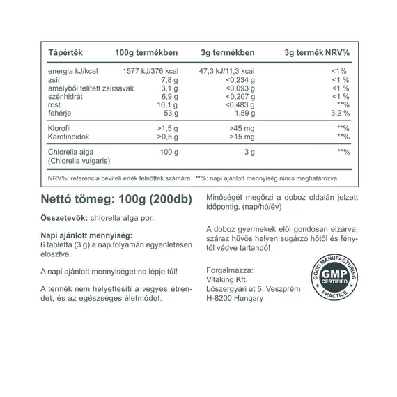 Vitaking 100% Chlorella alga 500 mg. 200 tab.