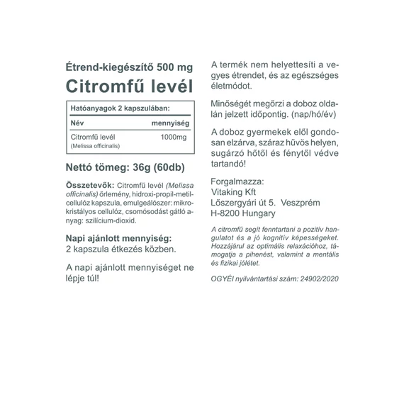 Vitaking citromfű levél 500 mg 60 kap