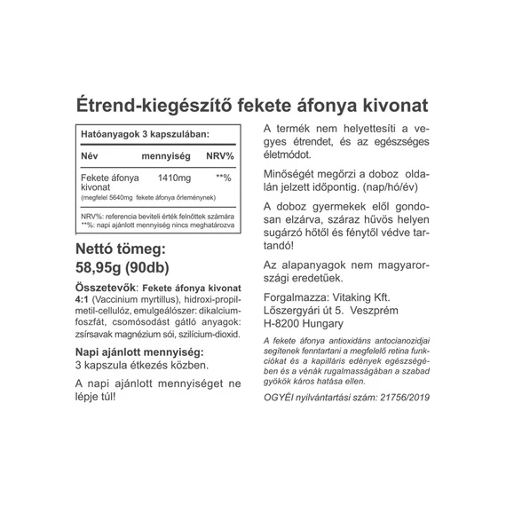 Vitaking fekete áfonya kivonat 90 kap.