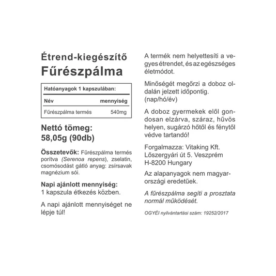 Vitaking fűrészpálma 540 mg 90 kap.