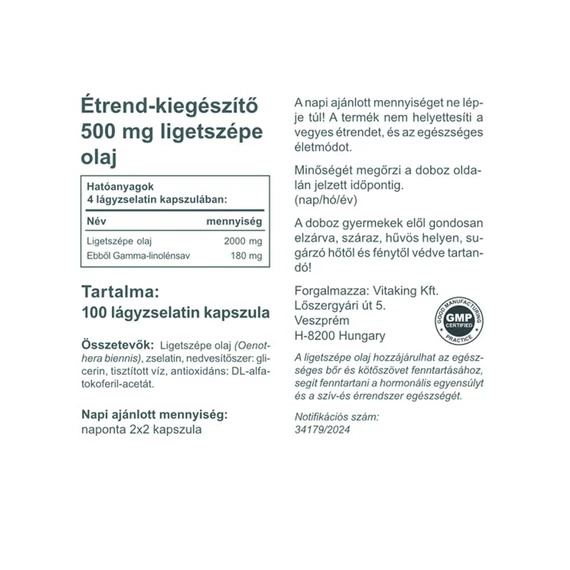 Vitaking ligetszépe olaj 500 mg 100 kap