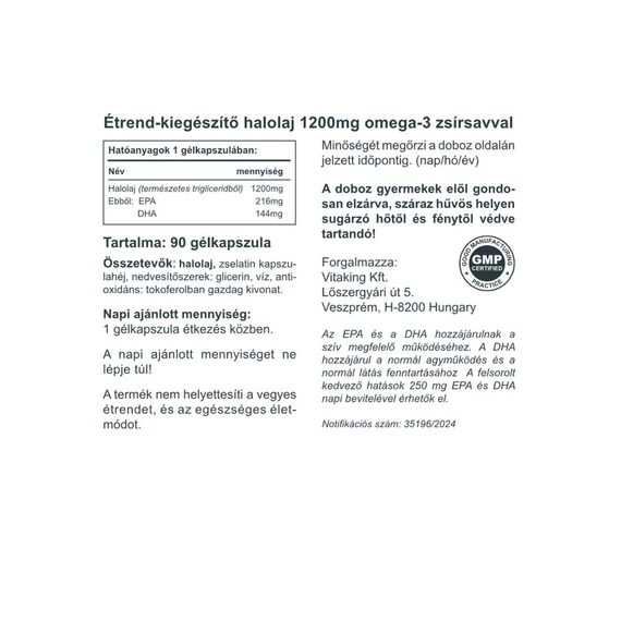 Vitaking omega-3 triglicerid halolaj 1200 mg 90 kap.