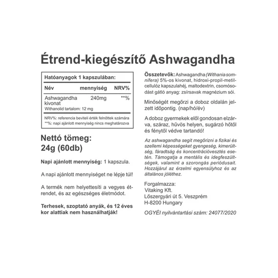 Vitaking Ashwagandha kivonat 240 mg