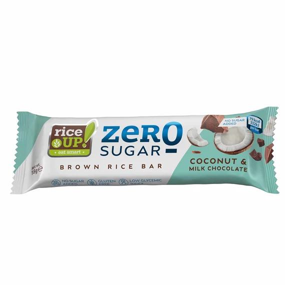 Rice UP puffasztott teljes kiőrlésű barna rizsszelet kókuszos ízű tejcsokoládéval hozzáadott cukor nélkül 18 g